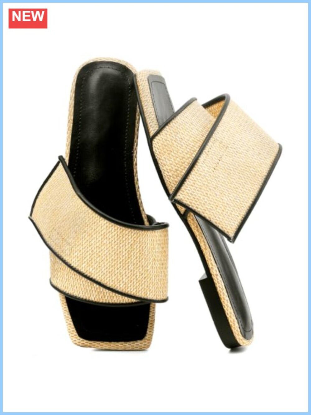 PU Leather Square Toe Slip On Mule Sandals Twisted Strap Summer Slides